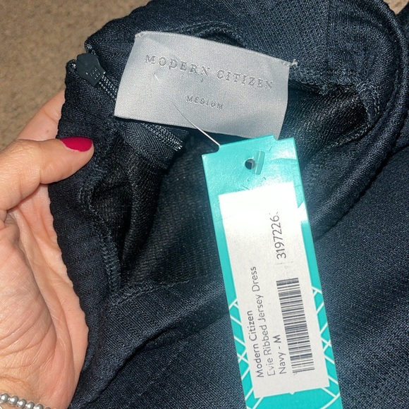 Modern Citizen Evie Ribbed Knit Jersey Ruched Midi Dress Navy Blue Medium - Picture 10 of 11